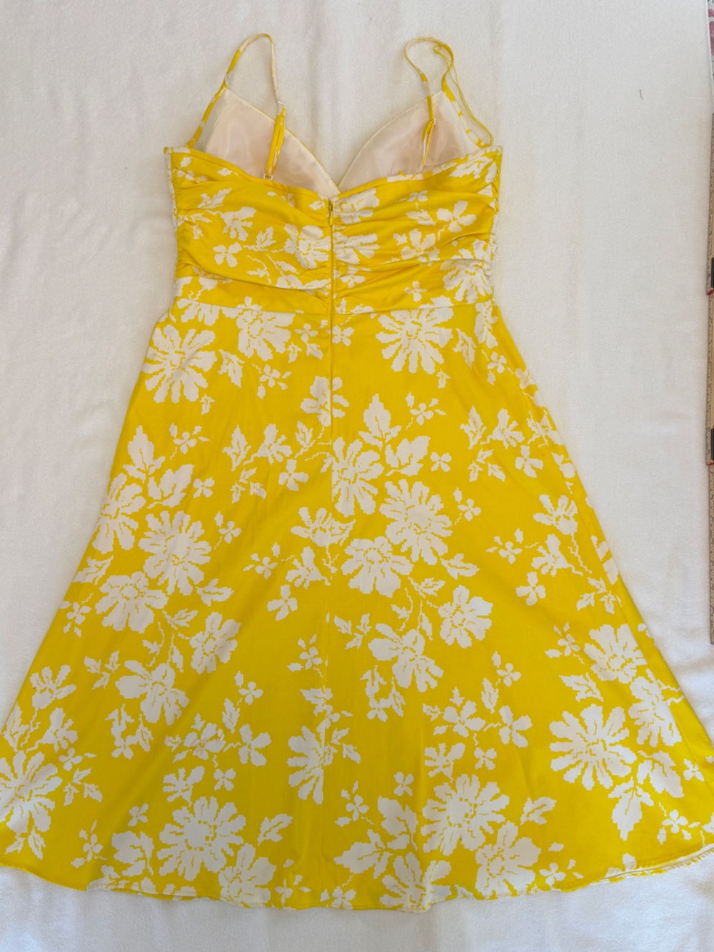 Donna Morgan Yellow Floral Dress Size 10 Spaghetti Strap A-Line Summer Mini - Picture 4 of 5